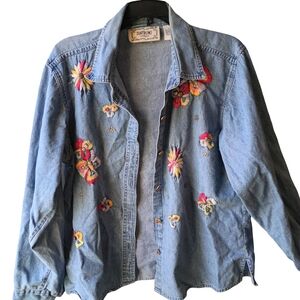 Tantrums Blue Denim Shirt with Colorful Embroidery